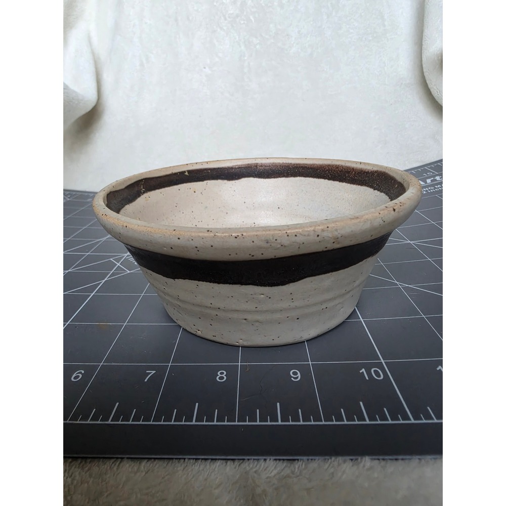 Handmade Studio Pottery Speckled Stoneware Bowl Brown Banded Rustic Farmhouse